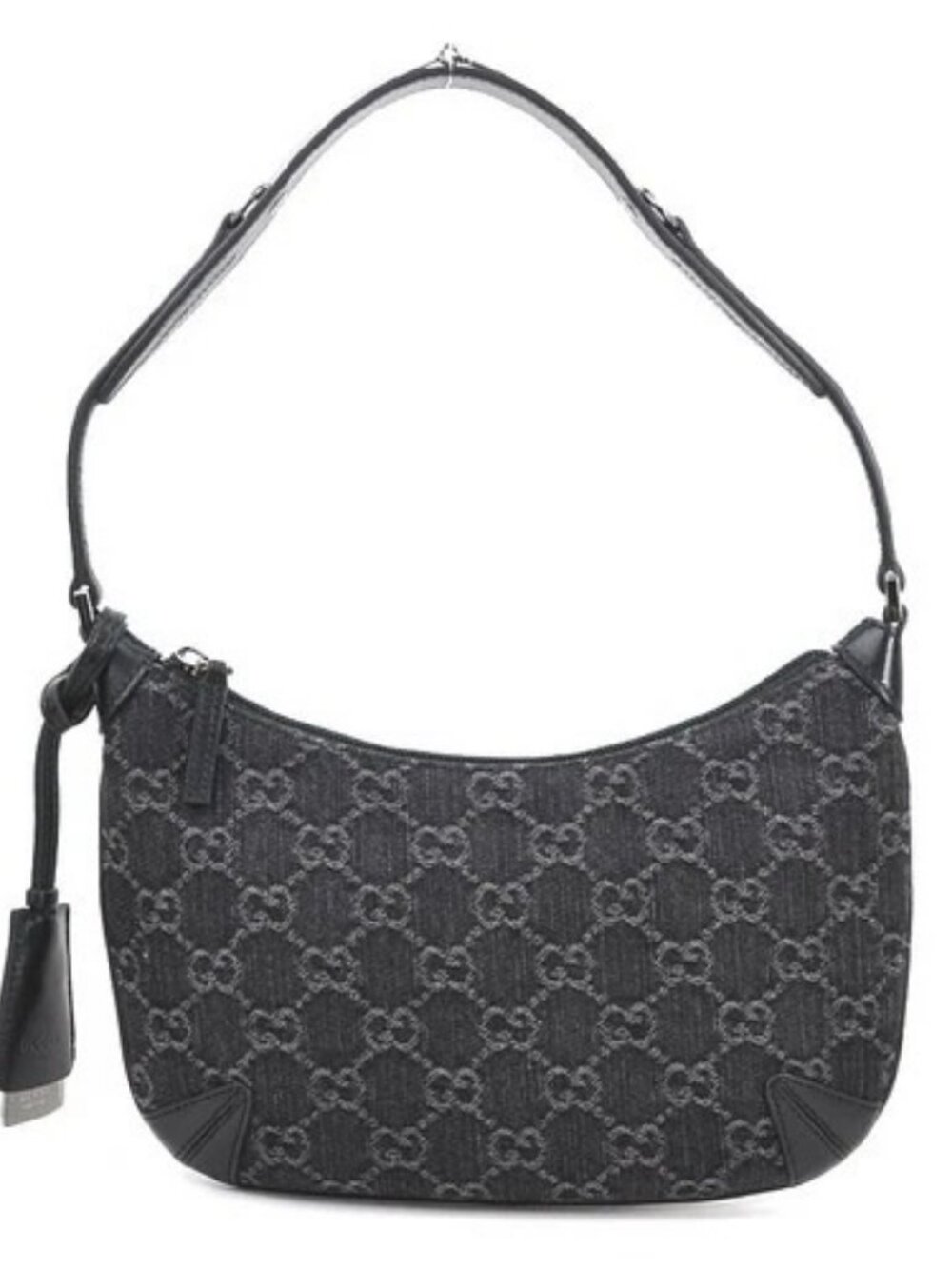 Auth GUCCI GG Denim Horsebit Slim Small Shoulder Bag Black Denim/Leather e60472g